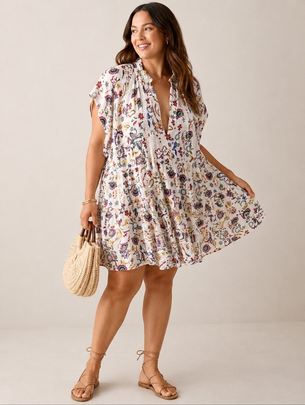 OLIVACEOUS Boho Tiered Floral Mini Dress | Effortless Festival & Resort Style, L
